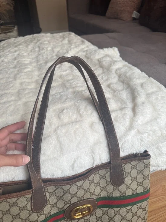 Gucci Monogram Canvas Tote with Web Stripe and Double G - Picture 6 of 11